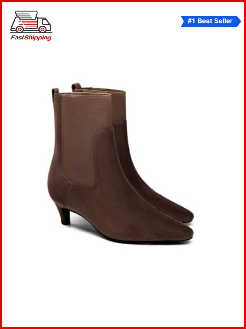 ✨ Coutgo Womens Ankle Boots Low Kitten Heel Pointed Toe Slip On Faux Suede